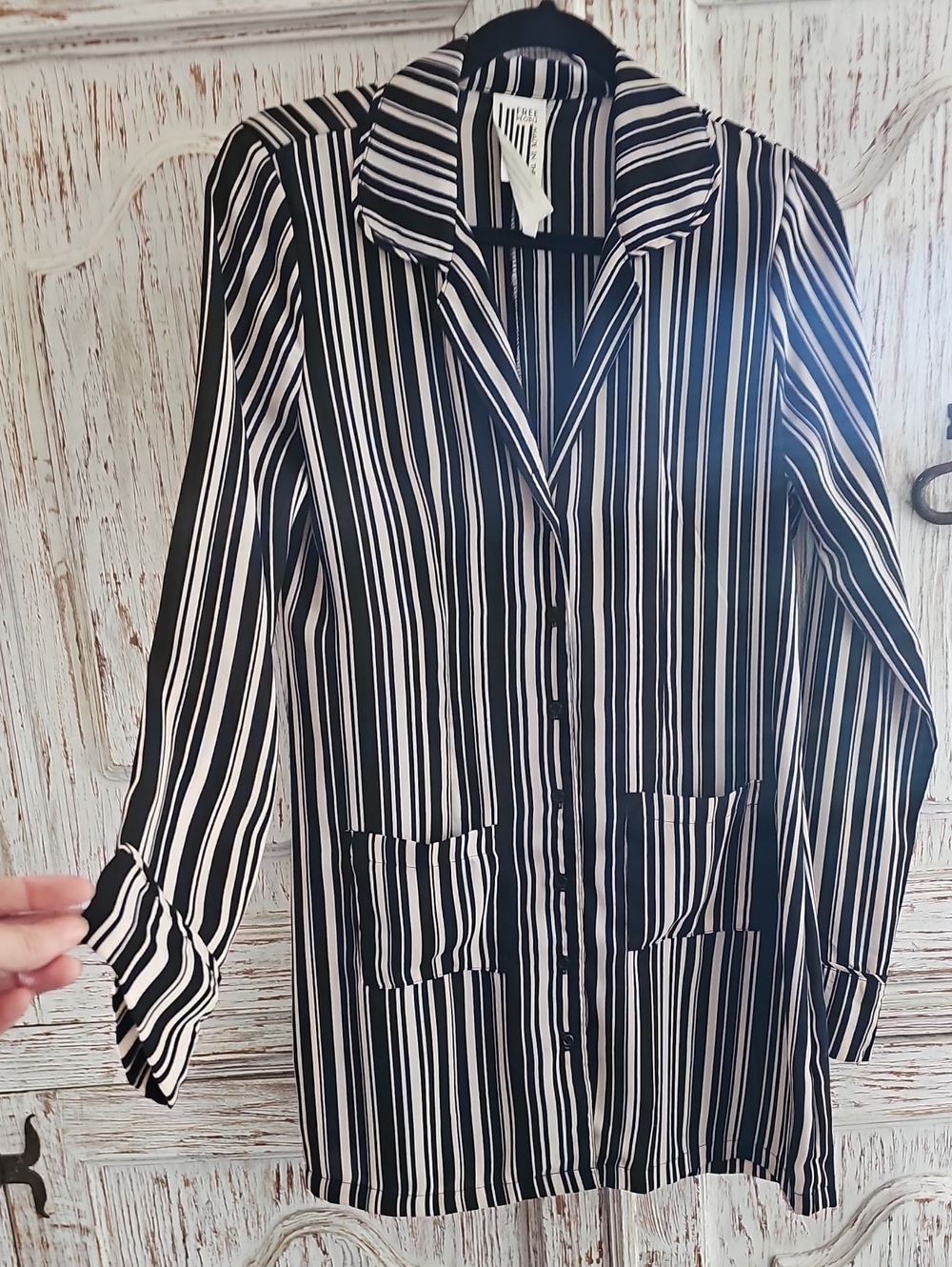 FREE PEOPLE Black and White Vertical Stripe Button-Up Dress - Size SP